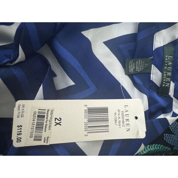 LAUREN RALPH LAUREN Long Sleeve CHEVRON Stripe Blouse, Multi Cobalt NWT $109 2X - Picture 4 of 4